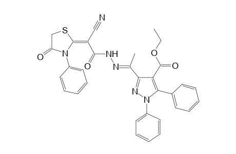 Ethyl 3-((E)-1-(2-((E)-2-cyano-2-(4-oxo-3-phenylthiazolidin-2-ylidene)acetyl)hydrazono)-ethyl)-1,5-diphenyl-1H-pyrazole-4-carboxylate