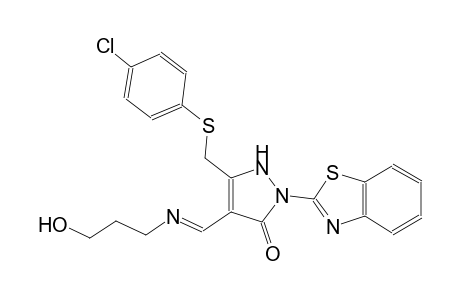 2-(1,3-benzothiazol-2-yl)-5-{[(4-chlorophenyl)sulfanyl]methyl}-4-((E)-{[(E)-3-hydroxypropyl]imino}methyl)-1,2-dihydro-3H-pyrazol-3-one