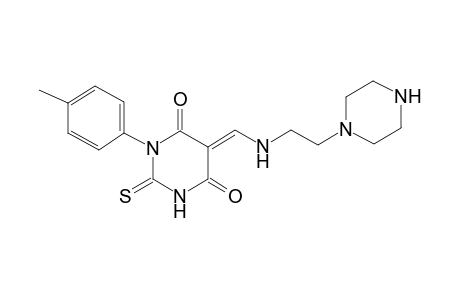 4,6(1H,5H)-pyrimidinedione, dihydro-1-(4-methylphenyl)-5-[[[2-(1-piperazinyl)ethyl]amino]methylene]-2-thioxo-, (5E)-