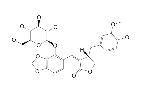 (-)-HAPLODOSIDE;(8'R)-(-)-ALPHA-(E-3,4-METHYLENEDIOXY-2-GLUCOPYRANOSYLOXY-BENZYLIDENE)-BETA-(4'-HYDROXY-3'-METHOXYBENZYL)-GAMMA-BUTYROLACTONE