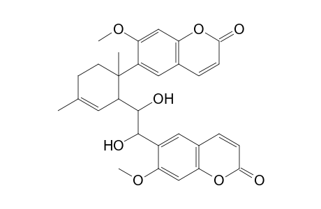 Coumarin, 6,6'-[(1,2-dihydroxyethylene)(1,4-dimethyl-3-cyclohexen-1,2-ylene)]bis(7-methoxy)-