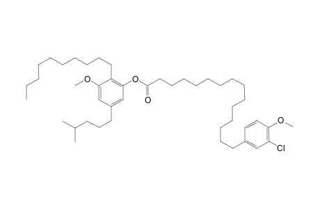 Mix of 2-decyl-3-meo-5-(4-me pentyl)phester of and 3-meo-2-(9-me decyl)-5-pentyl phester of 15-(3-chloro-4-meophenyl)pentadecancarboxylic acid