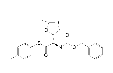 S-(4"-Methylphenyl) (2'R,4S)-2'-(benzyloxycarbonyl)amino]-2'-(2,2-dimethyl-1,3-dioxolan-4-yl)ethanethioate