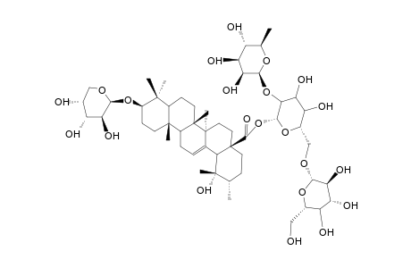 ILEXOSIDE VI ; 3-O-alpha-L-ARABINOPYRANOSYL-POMOLIC ACID 28-O-(alpha-L-RHAMNOPYRANOSYL-(1-2))-(beta-D-GLUCOPYRANOSYL (1-6))beta-D-GLUCOPYRANOSIDE