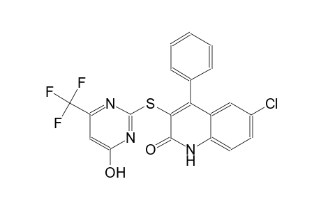6-chloro-3-{[4-hydroxy-6-(trifluoromethyl)-2-pyrimidinyl]sulfanyl}-4-phenyl-2(1H)-quinolinone
