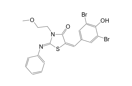 (2Z,5E)-5-(3,5-dibromo-4-hydroxybenzylidene)-3-(2-methoxyethyl)-2-(phenylimino)-1,3-thiazolidin-4-one