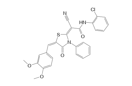 (2E)-N-(2-chlorophenyl)-2-cyano-2-[(5E)-5-(3,4-dimethoxybenzylidene)-4-oxo-3-phenyl-1,3-thiazolidin-2-ylidene]ethanamide