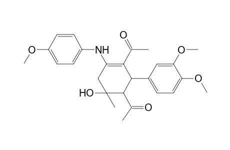 1-[3-acetyl-2-(3,4-dimethoxyphenyl)-6-hydroxy-4-[(4-methoxyphenyl)amino]-6-methyl-1-cyclohex-3-enyl]ethanone 1-[2-(3,4-dimethoxyphenyl)-3-ethanoyl-6-hydroxy-4-[(4-methoxyphenyl)amino]-6-methyl-1-cyclohex-3-enyl]ethanone 1-[3-acetyl-2-(3,4-dimethoxyphenyl)-6-hydroxy-4-(4-methoxyanilino)-6-methyl-3-cyclohexen-1-yl]ethanone