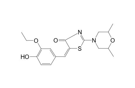 (5E)-2-(2,6-dimethyl-4-morpholinyl)-5-[(3-ethoxy-4-hydroxyphenyl)methylidene]-4-thiazolone