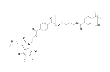 Copolyester from 1,3-di(2'-hydroxyethylene)tetrachlorobenzimidazolone-2, 1,4-dihydroxybutylene, and terephthalic acid