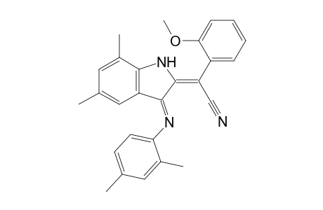 (E)-2-[1-Cyano-1-(2-methoxyphenyl)methylidene]-5,7-dimethyl-3-(2,4-dimethylphenyl)imino-2,3-dihydro-1H-indole