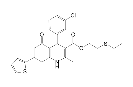 2-(ethylsulfanyl)ethyl 4-(3-chlorophenyl)-2-methyl-5-oxo-7-(2-thienyl)-1,4,5,6,7,8-hexahydro-3-quinolinecarboxylate