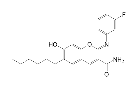 (2Z)-2-[(3-fluorophenyl)imino]-6-hexyl-7-hydroxy-2H-chromene-3-carboxamide