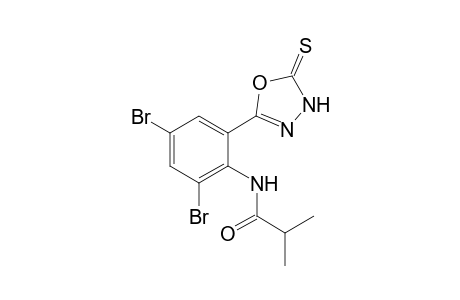 N-[2,4-bis(bromanyl)-6-(2-sulfanylidene-3H-1,3,4-oxadiazol-5-yl)phenyl]-2-methyl-propanamide