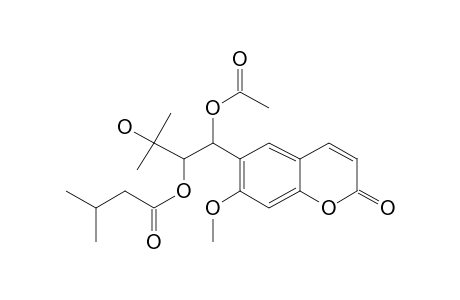 1,3-Dihydroxy-1-(7-methoxy-2-oxo-2H-chromen-6-yl)-3-methylbutan-2-yl 3-methylbutanoate, 1-o-acetyl