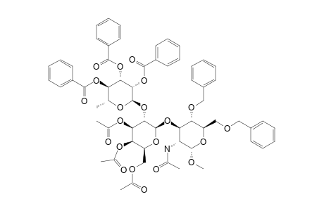 METHYL-O-(2,3,4-TRI-O-BENZOYL-ALPHA-L-RHAMNOPYRANOSYL)-(1->2)-O-(3,4,6-TRI-O-ACETYL-BETA-D-GALACTOPYRANOSYL-(1->3)-2-ACETAMIDO-4,6-DI-O-BENZYL-2-DEOXY-A