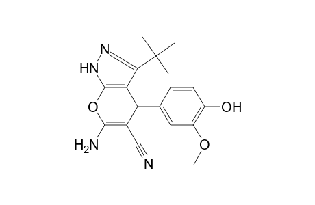 6-Amino-3-tert-butyl-4-(4-hydroxy-3-methoxy-phenyl)-1,4-dihydro-pyrano[2,3-c]pyrazole-5-carbonitrile