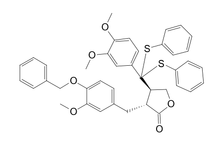 Trans-2-(4''-benzyloxy-3''-methoxybenzyl)-3-(3',4'-dimethoxy-.alpha.,.alpha.-bis[phenylthio]benzyl)butyrolactone