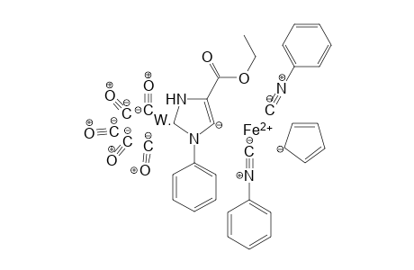 Pentacarbonyl{1-phenyl-4-carbethoxy-5-[(eta-cyclopentadienyl)bis(phenylisocyanide)ferrio]-imidazolin-2-ylidene}tungsten