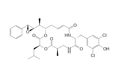 (E)-(3S,6R,10R,16S)-10-(3,5-Dichloro-4-hydroxy-benzyl)-3-isobutyl-6-methyl-16-[(S)-1-((2R,3R)-3-phenyl-oxiranyl)-ethyl]-1,4-dioxa-8,11-diaza-cyclohexadec-13-ene-2,5,9,12-tetraone
