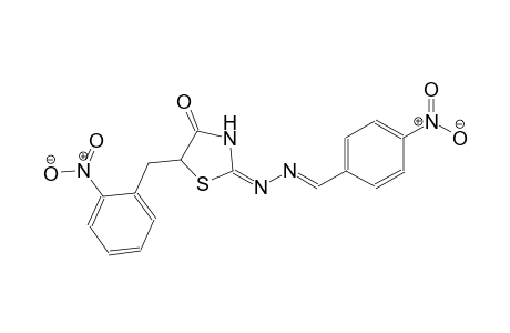 benzaldehyde, 4-nitro-, [(2E)-5-[(2-nitrophenyl)methyl]-4-oxothiazolidinylidene]hydrazone