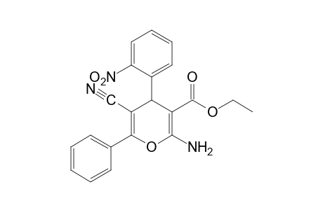 2-amino-5-cyano-4-(o-nitrophenyl)-6-phenyl-4H-pyran-3-carboxylic acid, ethyl ester