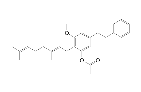 Phenol, 2-(3,7-dimethyl-2,6-octadienyl)-3-methoxy-5-(2-phenylethyl)-, (E)-, acetate