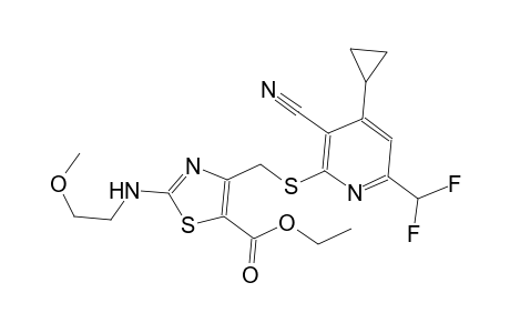 ethyl 4-({[3-cyano-4-cyclopropyl-6-(difluoromethyl)-2-pyridinyl]sulfanyl}methyl)-2-[(2-methoxyethyl)amino]-1,3-thiazole-5-carboxylate