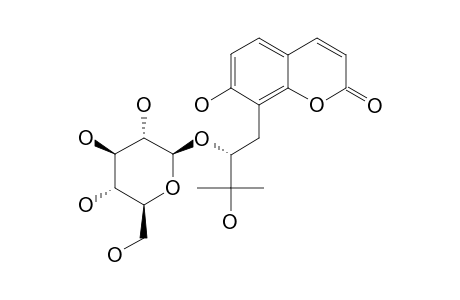 PRAEROSIDE-VI;(2'R)-7-HYDROXY-8-(2',3'-DIHYDROXY-3'-METHYLBUTYL)-COUMRIN-2'-O-BETA-D-GLUCOPYRANOSIDE
