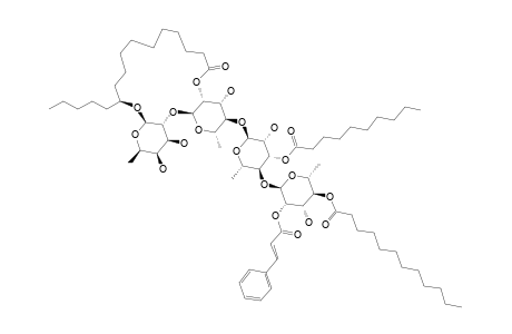 IPOMOTAOSIDE_A;(S)-JALAPINOLIC_ACID-11-O-(2-O-TRANS-CINNAMOYL)-[(4-O-N-DODECANOYL)]-ALPHA-L-RHAMNOPYRANOSYL-(1->4)-(3-O-N-DECANOYL)-