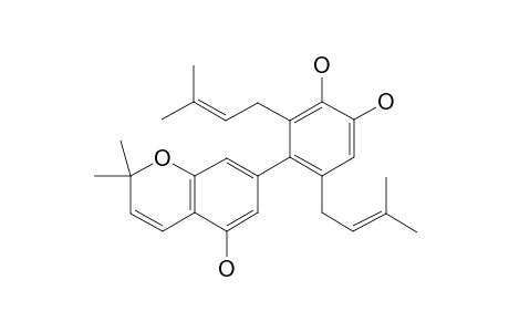 Clusiachromene D [2H-pyran-[3,4:6,5]-5,9,10-trihydroxy-8,12-bis[.gamma.,.gamma.-dimethlallyl]biphenyl]