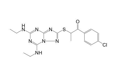 2-{[5,7-bis(ethylamino)[1,2,4]triazolo[1,5-a][1,3,5]triazin-2-yl]sulfanyl}-1-(4-chlorophenyl)-1-propanone