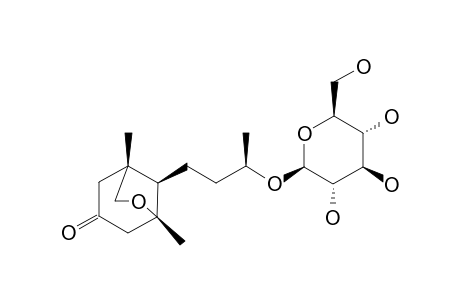 MACARANGIOSIDE-F;(1-S*,5-R*,6-R*,9-R)-MEGASTIGMAN-3-ON-5,12-EPOXY-9-OL-9-O-BETA-D-GLUCOPYRANOSIDE