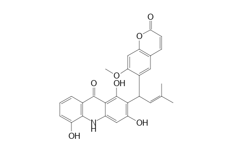 1,3,5-TRIHYDROXY-2-[1''-(7'-METHOXY-2'-OXO-2H-CHROMEN-6'-YL)-3''-METHYL-2''-BUTENYL]-9(10H)-ACRIDINONE