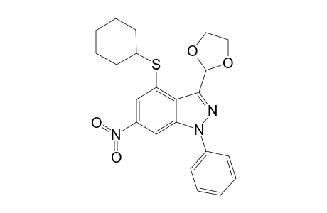 4-(cyclohexylsulfanyl)-3-(1,3-dioxolan-2-yl)-6-nitro-1-phenyl-1H-indazole