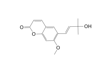 E-SUBERENOL;6-(3'-HYDROXY-3'-METHYL-1'-BUTENYL)-7-METHOXY-COUMARIN