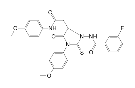 3-Fluoranyl-N-[3-(4-methoxyphenyl)-5-[2-[(4-methoxyphenyl)amino]-2-oxidanylidene-ethyl]-4-oxidanylidene-2-sulfanylidene-imidazolidin-1-yl]benzamide