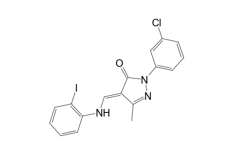 3H-pyrazol-3-one, 2-(3-chlorophenyl)-2,4-dihydro-4-[[(2-iodophenyl)amino]methylene]-5-methyl-, (4E)-