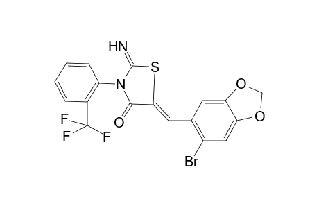 (5Z)-2-azanylidene-5-[(6-bromanyl-1,3-benzodioxol-5-yl)methylidene]-3-[2-(trifluoromethyl)phenyl]-1,3-thiazolidin-4-one