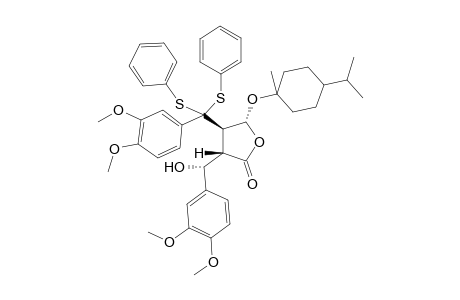 (-)-(3S,4R,5R,6R)-3-(3',4'-Methylenedioxy..alpha.-hydroxybenzyl)-4-[3",4"-dimethoxy-.alpha.,.alpha.-bis(phenylthio)benzyl]-5-(1-menthyloxy)butyrolactone