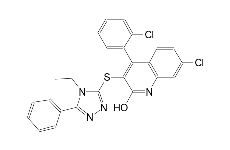 7-chloro-4-(2-chlorophenyl)-3-[(4-ethyl-5-phenyl-4H-1,2,4-triazol-3-yl)sulfanyl]-2-quinolinol