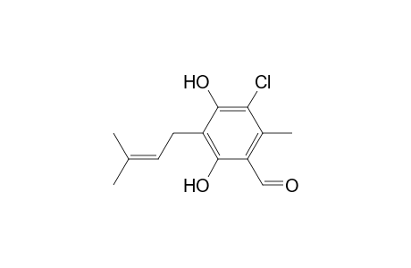 3-Chloranyl-2-methyl-5-(3-methylbut-2-enyl)-4,6-bis(oxidanyl)benzaldehyde