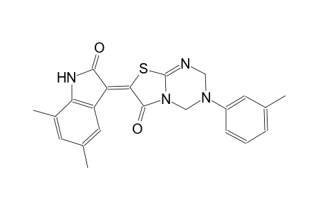 (7Z)-7-(5,7-dimethyl-2-oxo-1,2-dihydro-3H-indol-3-ylidene)-3-(3-methylphenyl)-3,4-dihydro-2H-[1,3]thiazolo[3,2-a][1,3,5]triazin-6(7H)-one