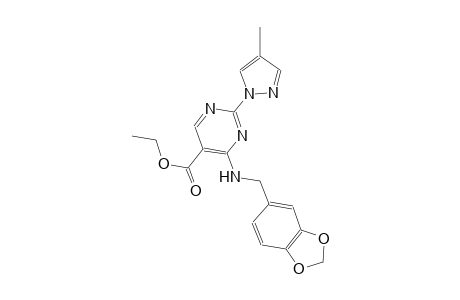 ethyl 4-[(1,3-benzodioxol-5-ylmethyl)amino]-2-(4-methyl-1H-pyrazol-1-yl)-5-pyrimidinecarboxylate