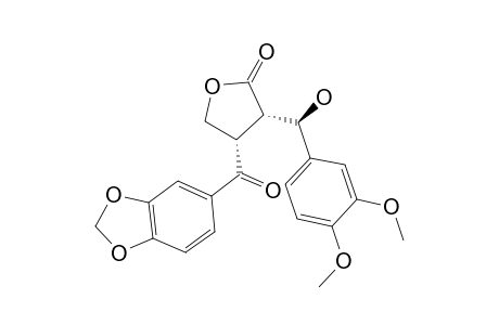 2(S*)-[.alpha.(R*)-hydroxy-3,4-dimethoxybenzyl]-3(S*)-[3,4-(methylenedioxy)benzoyl]butyrolactone