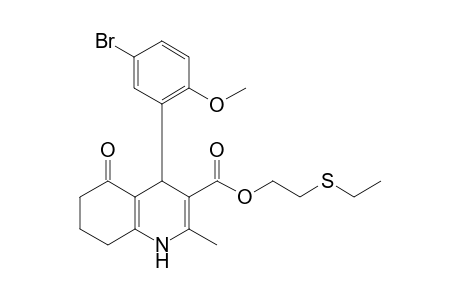 2-Ethylsulfanylethyl 4-(5-bromanyl-2-methoxy-phenyl)-2-methyl-5-oxidanylidene-4,6,7,8-tetrahydro-1H-quinoline-3-carboxylate