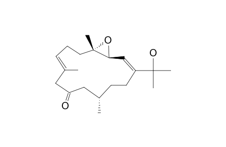 GRANDILOBATIN_B;(3-S*,4-S*,12-S*,1-E,7-E)-3,4-EPOXY-15-HYDROXYCEMBRA-1,7-DIEN-10-ONE