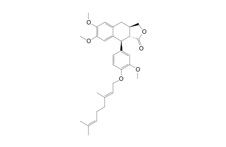 (+/-)-(3A-R,9-S,9A-R)-9-(4-GERANOXY-3-METHOXYPHENYL)-6,7-DIMETHOXY-3A,4,9,9A-TETRAHYDRONAPHTHO-[2.3-C]-FURAN-1-(3-H)-ONE