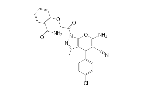 2-[2-(6-Amino-4-(4-chlorophenyl)-5-cyano-3-methylpyrano[2,3-c]pyrazol-1(4H)-yl)-2-oxoethoxy]benzamide