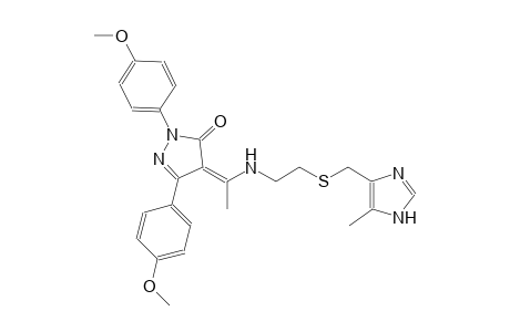 3H-pyrazol-3-one, 2,4-dihydro-2,5-bis(4-methoxyphenyl)-4-[1-[[2-[[(5-methyl-1H-imidazol-4-yl)methyl]thio]ethyl]amino]ethylidene]-, (4Z)-